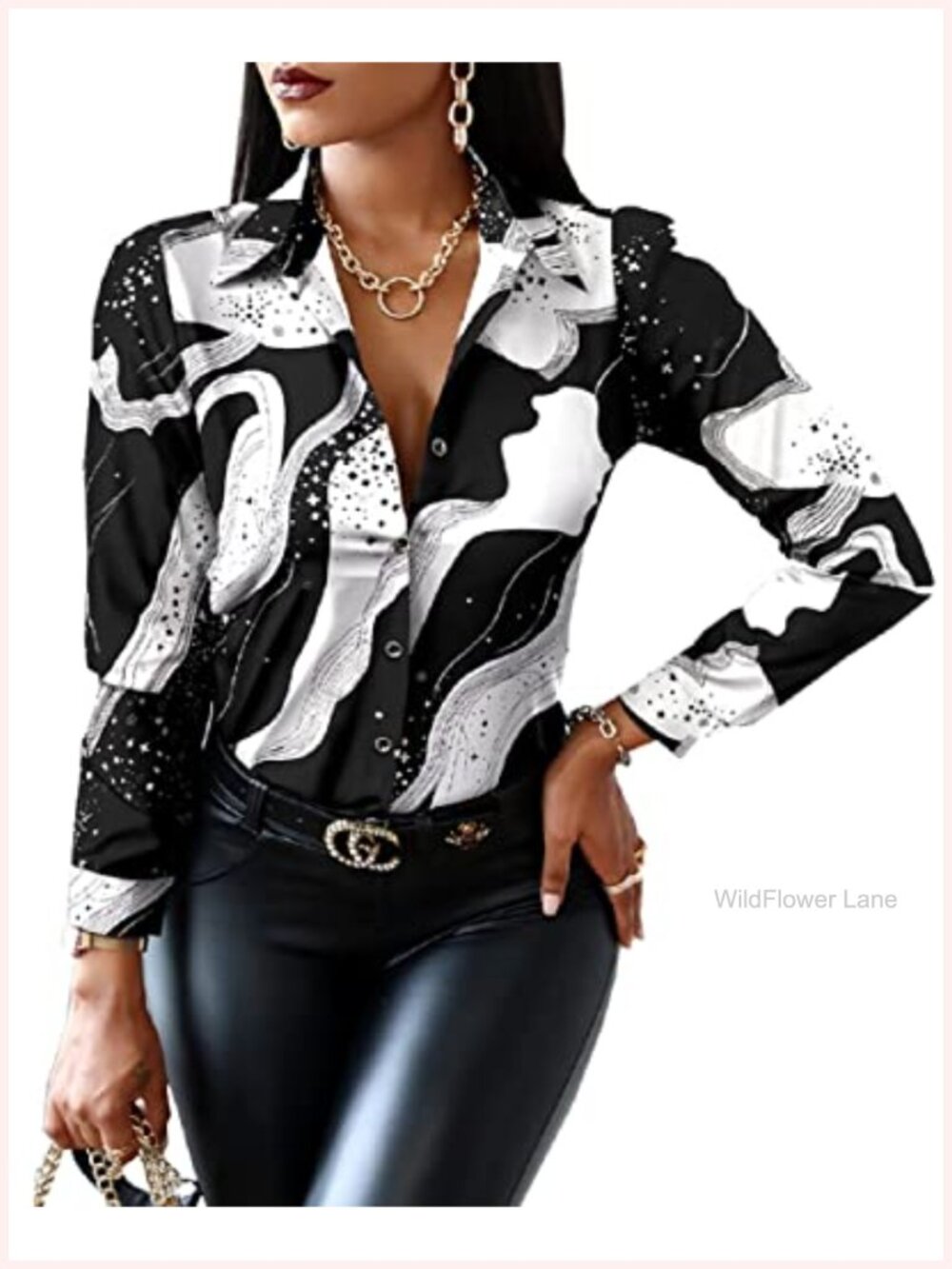 Women's Cotton Button Down Long Sleeve Blouse - Casual Collared Shirt